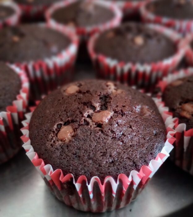 Organic whole wheat vegan chocolate cupcakes.