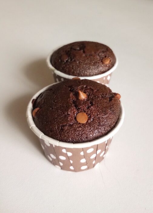 Organic whole wheat vegan chocolate cupcakes.